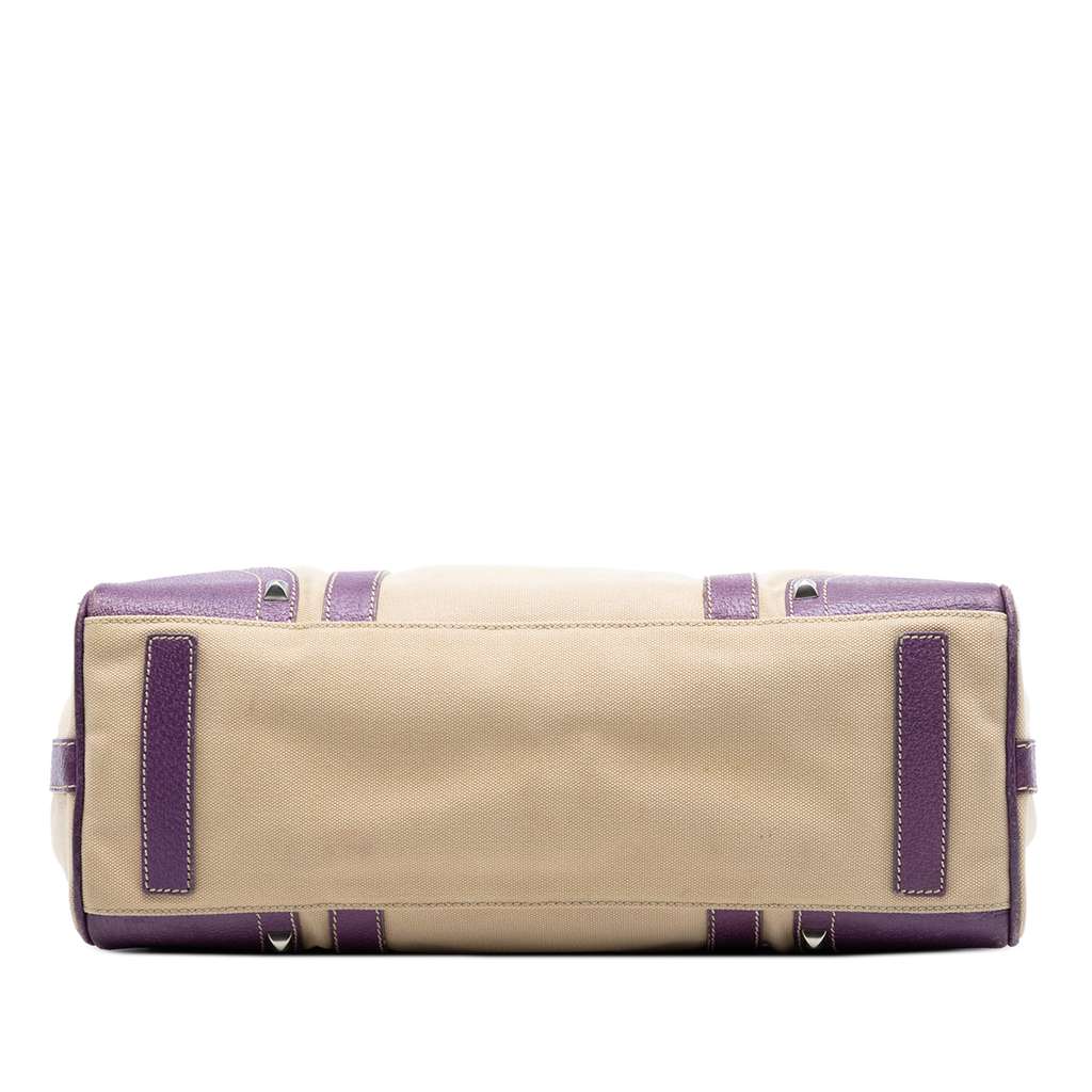 Prada Studded Leather Trimmed Canvas Front Pocket Tote Brown Canvas Very good condition - Inside View