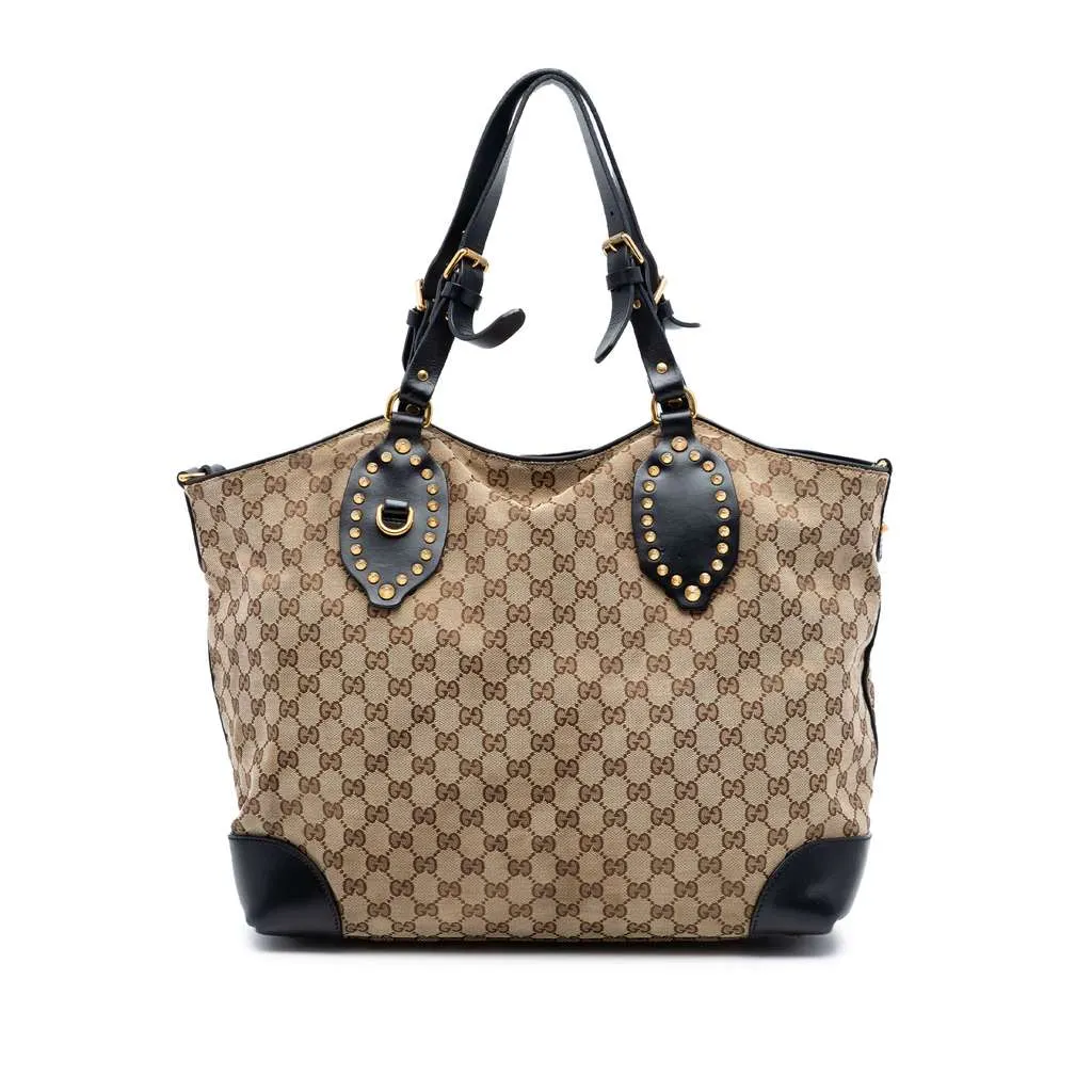 Gucci GG Canvas Patti Studed Hobo Beige Canvas Very good - Front View