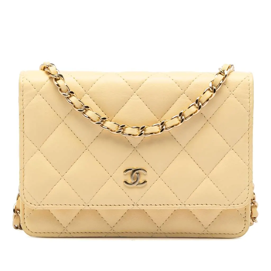 Chanel Mini CC Lambskin Wallet on Chain Yellow Leather Very good - Front View