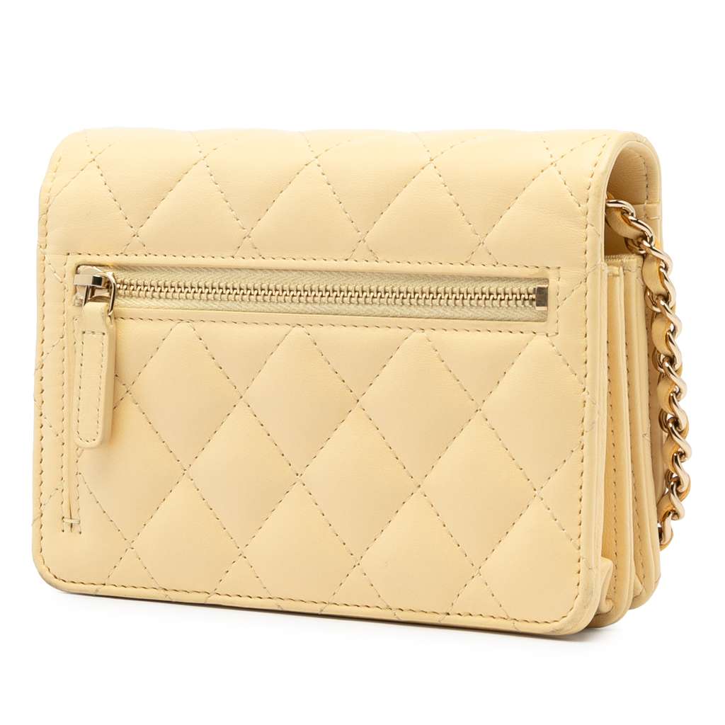Chanel Mini CC Lambskin Wallet on Chain Yellow Leather Very good condition - Back View