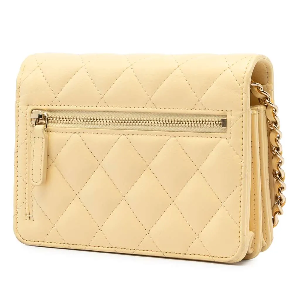 Chanel Mini CC Lambskin Wallet on Chain Yellow Leather Very good - Back View