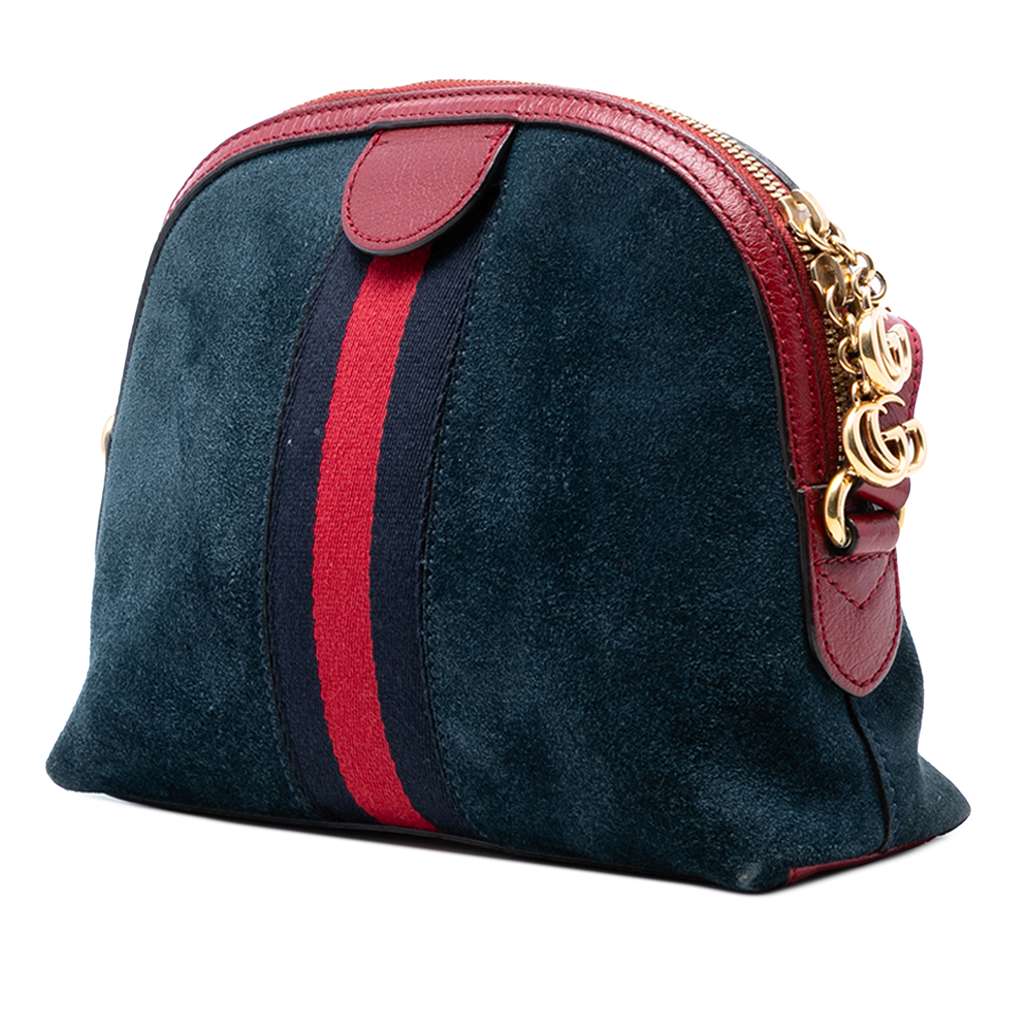Gucci Small Suede Web Ophidia Dome Crossbody Blue Leather Very good condition - Back View