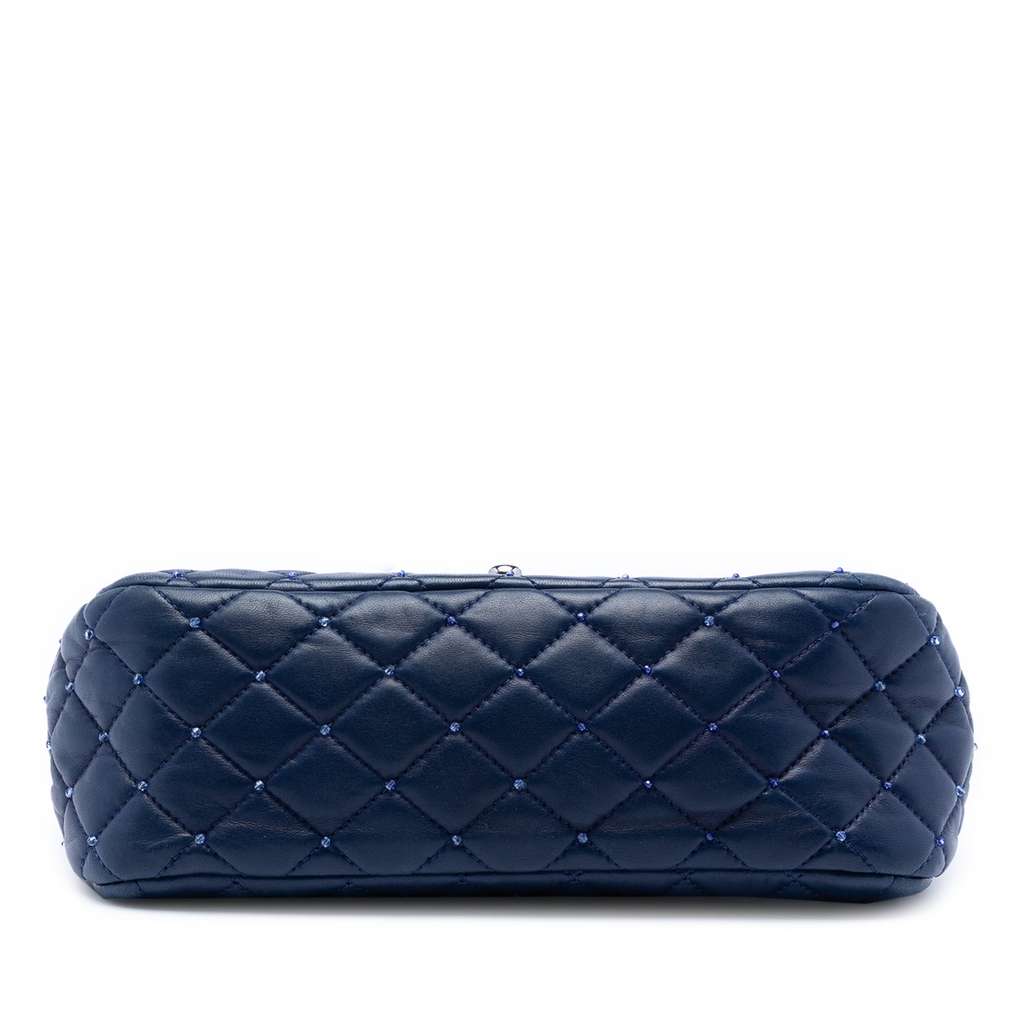 Chanel Small Quilted Lambskin Beaded Single Flap Blue Leather Very good condition - Inside View