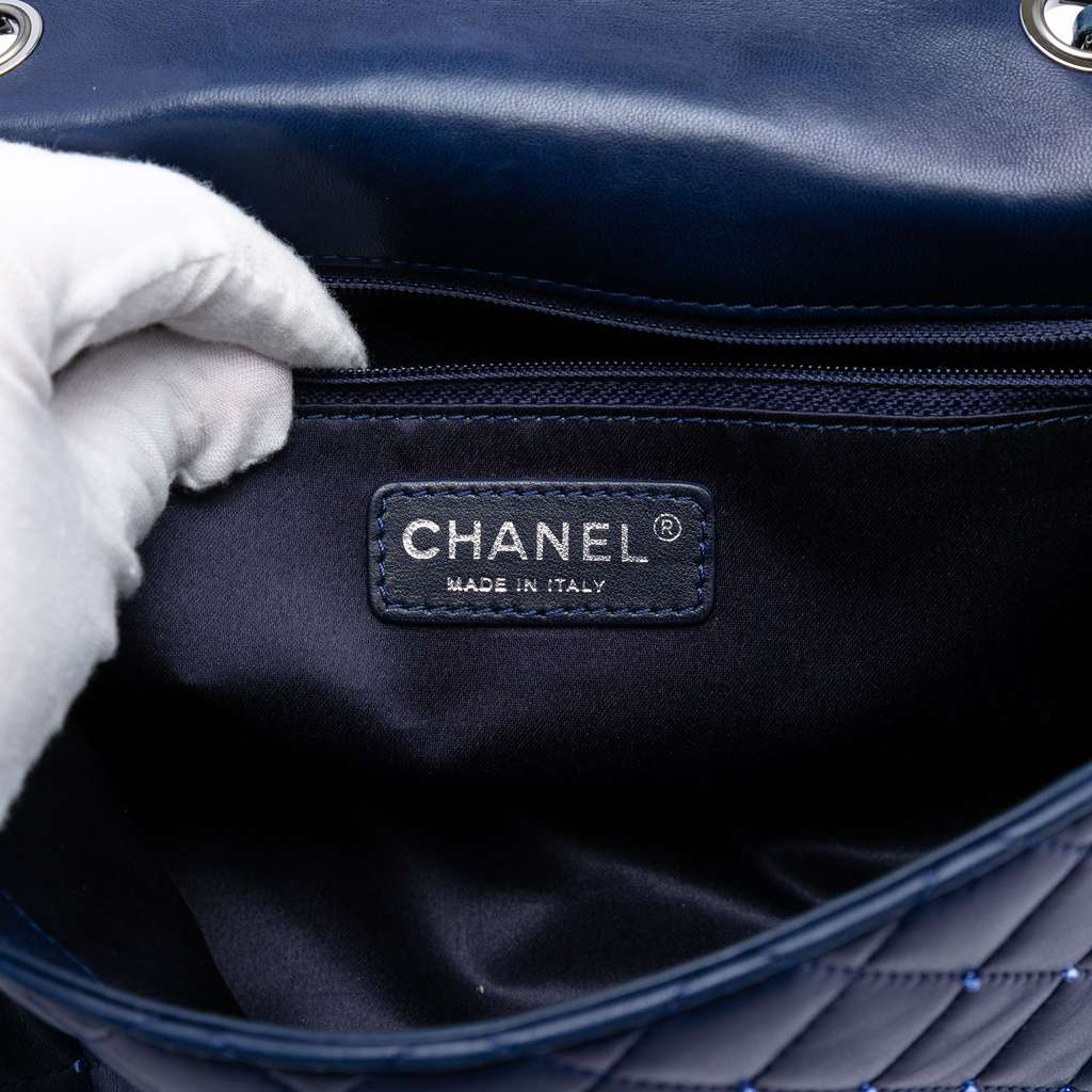 Chanel Small Quilted Lambskin Beaded Single Flap Blue Leather Very good condition - Box View