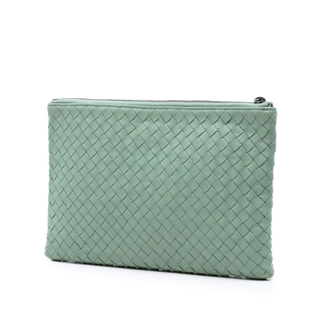 Bottega Veneta Nappa Intrecciato Clutch Green Leather Very good condition - Back View