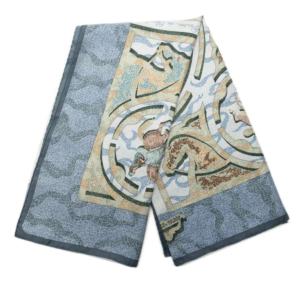 Hermès Alfred De Dreux Peintre du Cheval Silk Scarf 90 Blue Silk Never worn - Front View