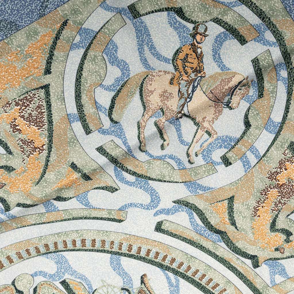 Hermès Alfred De Dreux Peintre du Cheval Silk Scarf 90 Blue Silk Never worn - Box View