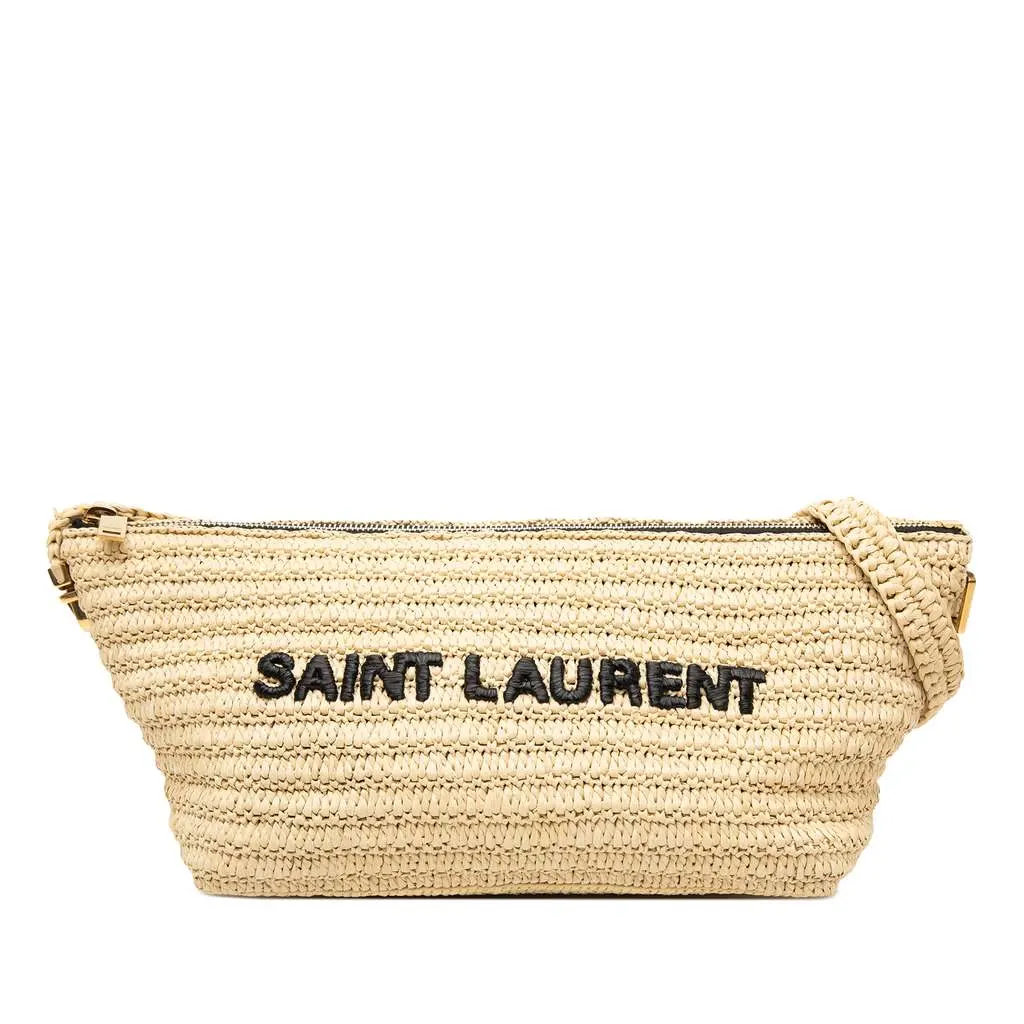 Saint Laurent Woven Raffia Le Tuc Logo Shoulder Bag Beige Very good - Front View