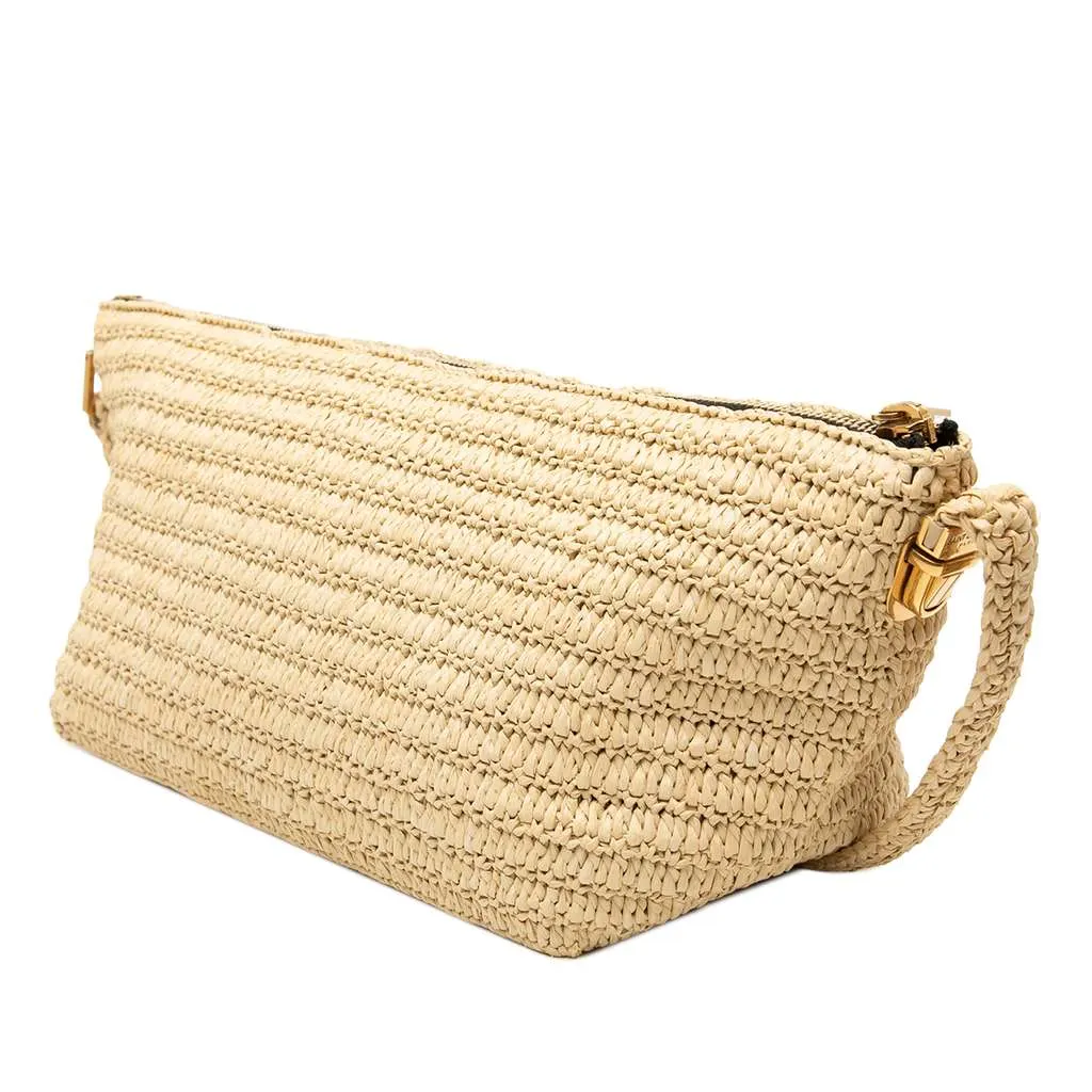 Saint Laurent Woven Raffia Le Tuc Logo Shoulder Bag Beige Very good - Back View