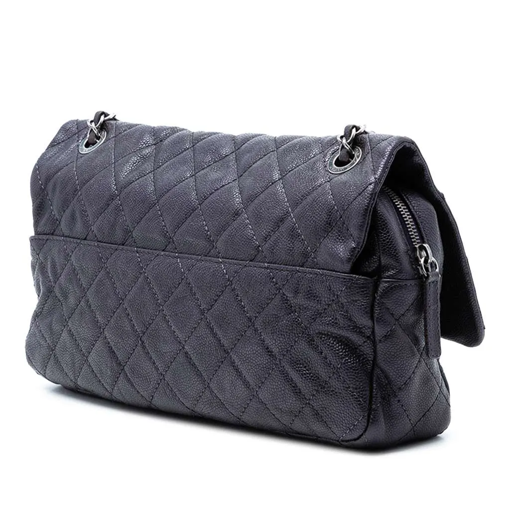 Chanel Jumbo Quilted Iridescent Caviar Easy Flap Grey Leather Very good - Back View