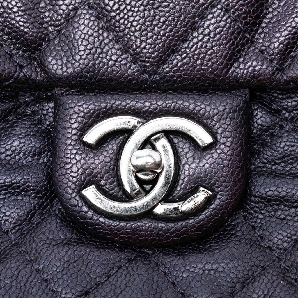 Chanel Jumbo Quilted Iridescent Caviar Easy Flap Grey Leather Very good condition - Box View