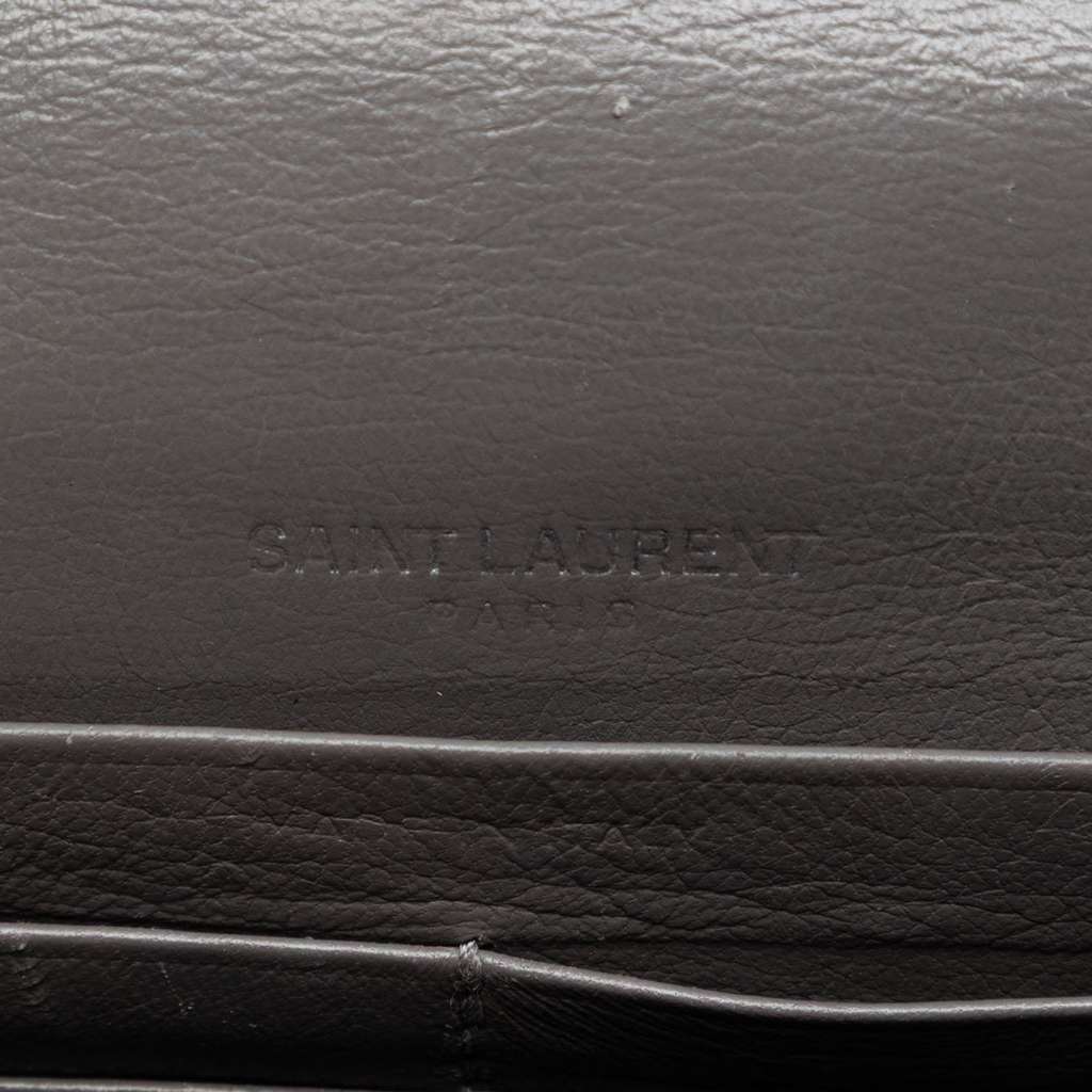 Saint Laurent Croc Embossed Leather Monogram Kate Tassel Wallet on Chain Grey Leather Very good condition - Box View