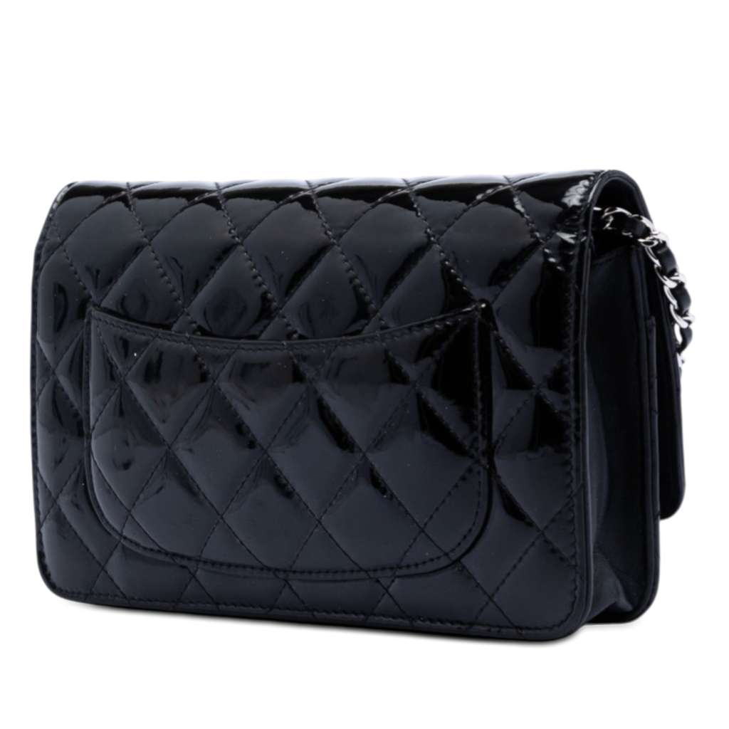 Chanel CC Quilted Patent Wallet On Chain Black Leather Very good condition - Back View