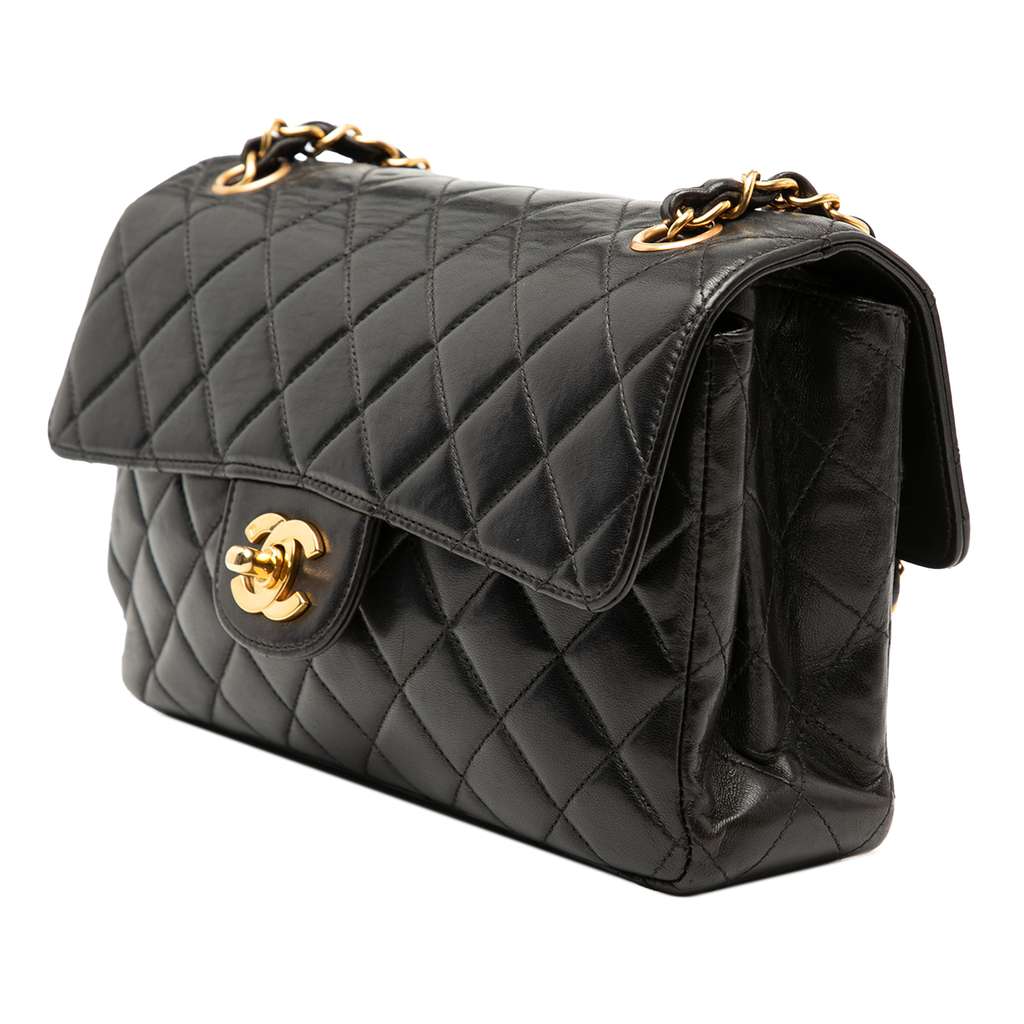 Chanel Small Quilted Lambskin Double Sided Flap Black Leather Very good condition - Back View