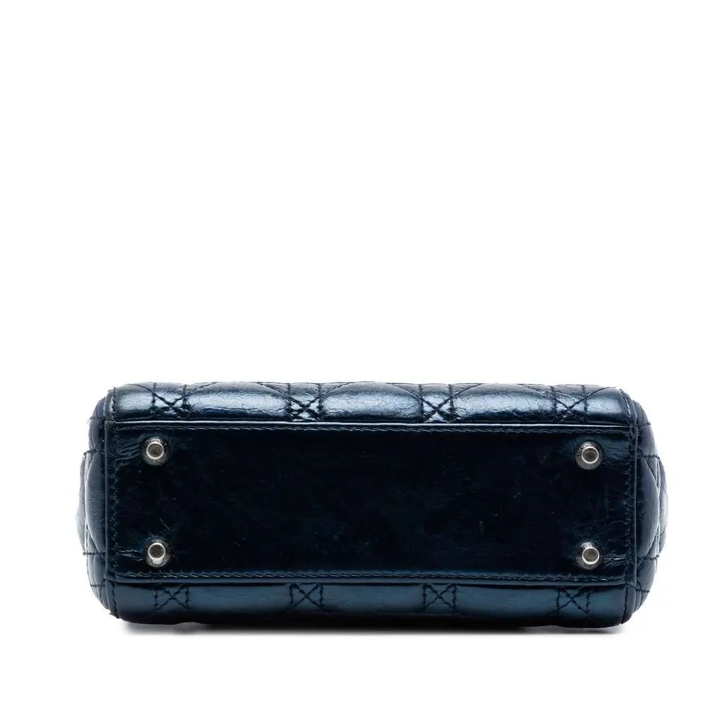 Dior Mini Metallic Calfskin Cannage Lady Dior Blue Leather Very good - Inside View