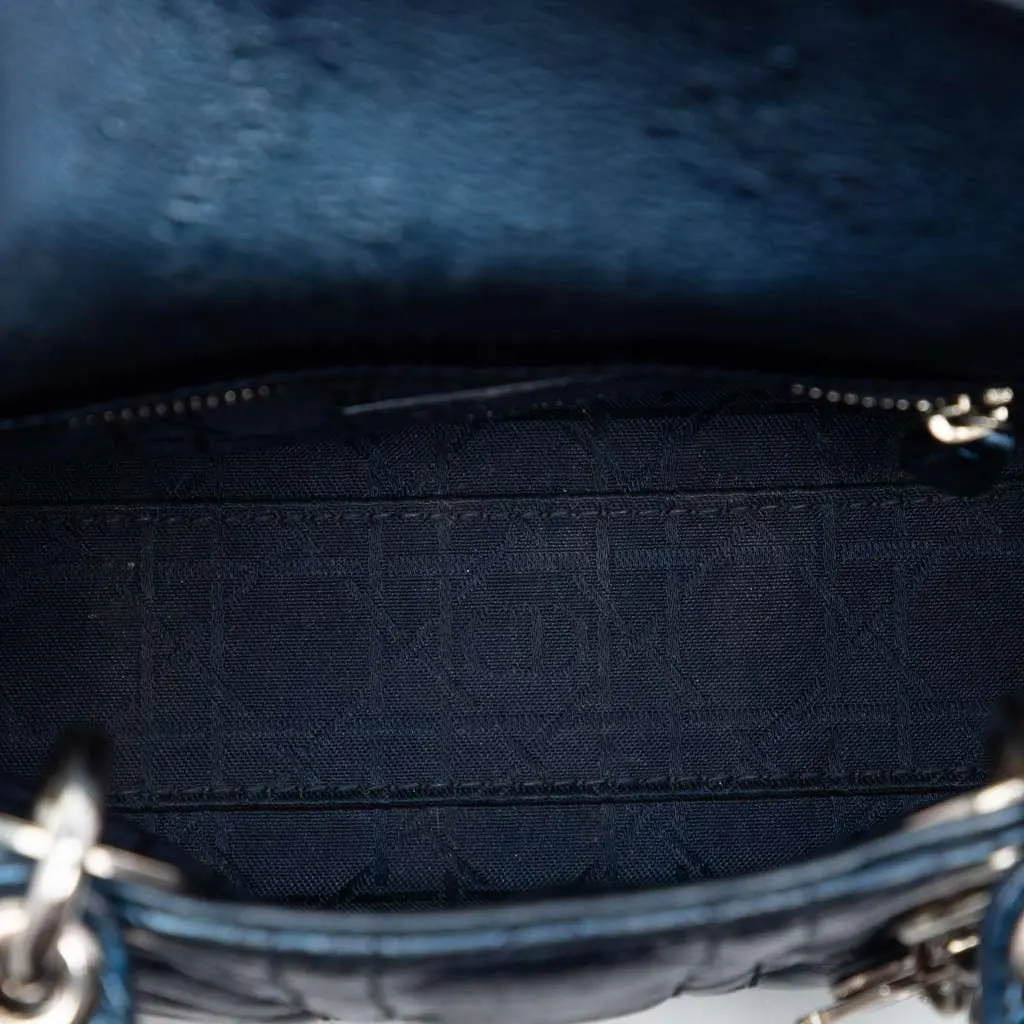Dior Mini Metallic Calfskin Cannage Lady Dior Blue Leather Very good - Model View