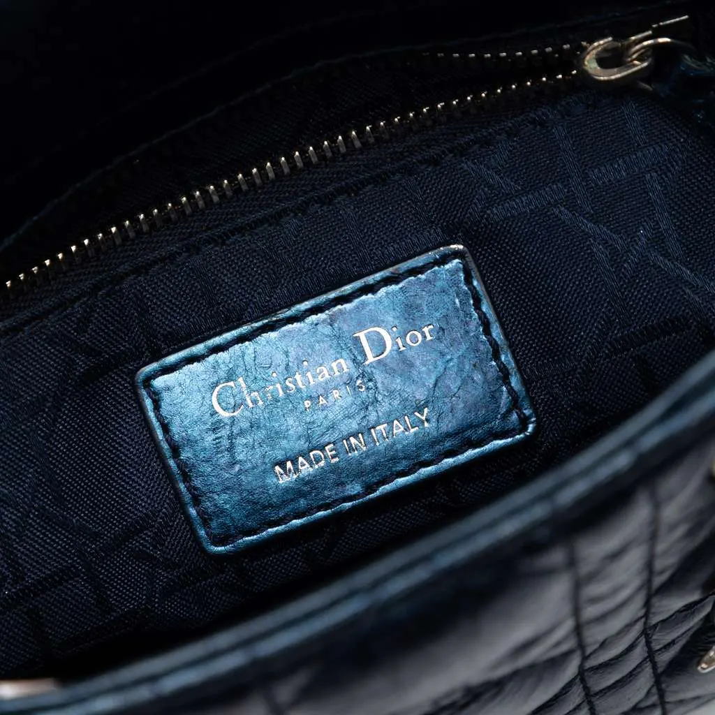 Dior Mini Metallic Calfskin Cannage Lady Dior Blue Leather Very good - Box View