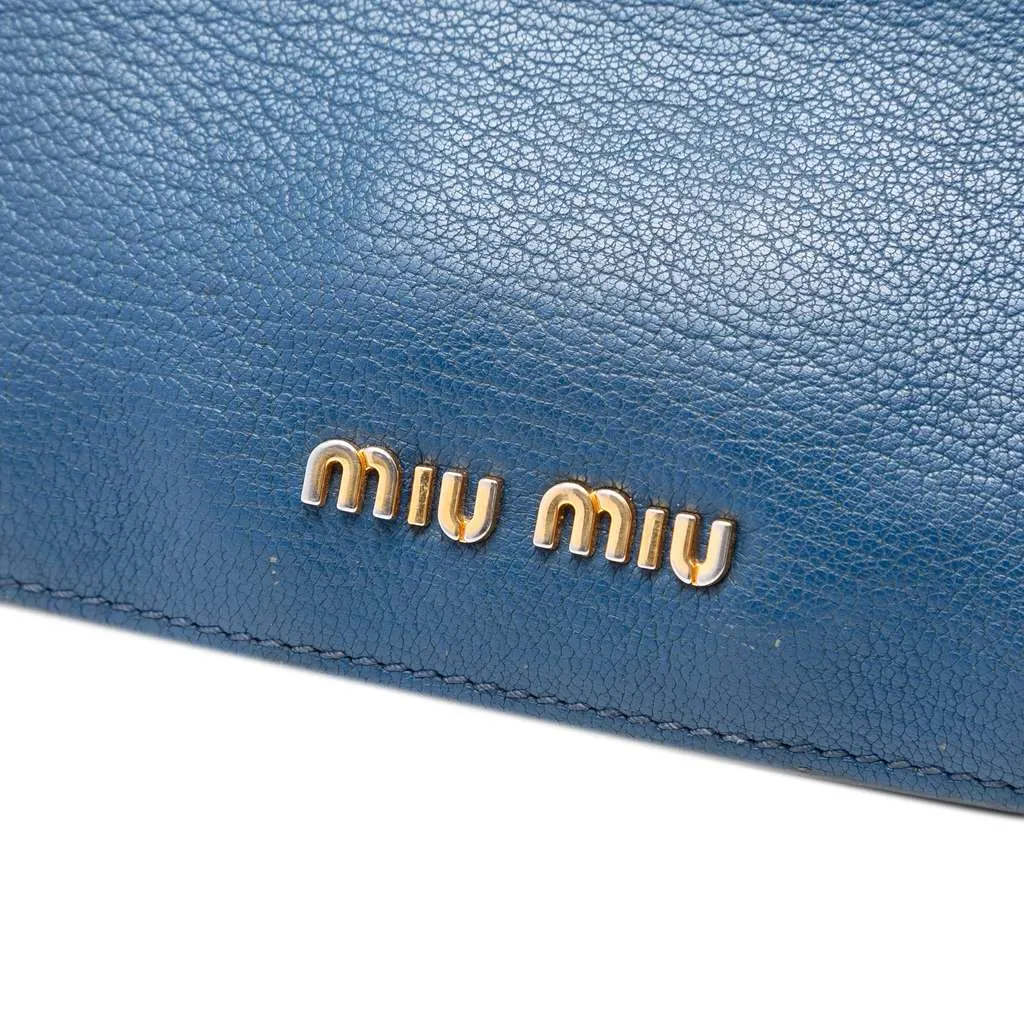 Miu Miu Goatskin Madras Satchel Blue Leather Good - Box View