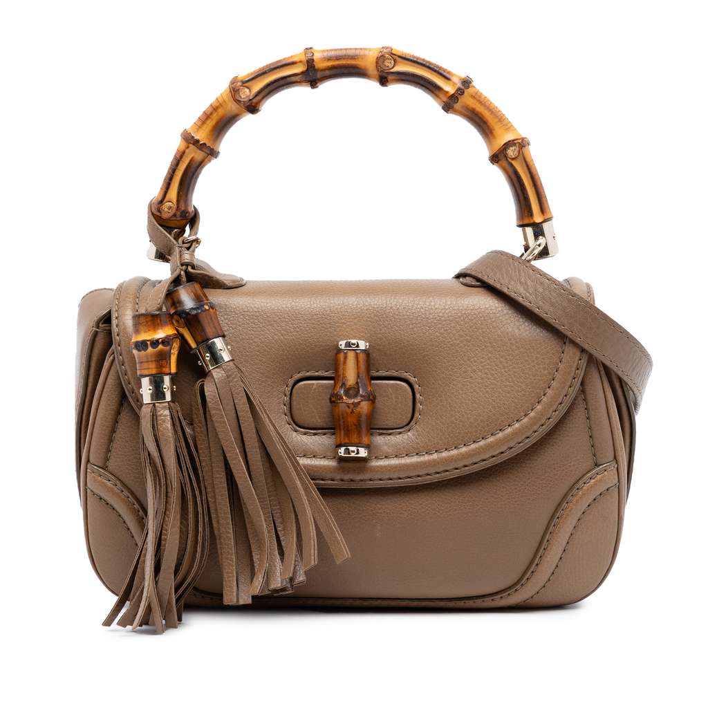 Gucci حقيبة متوسطة الحجم من جلد العجل، مصنوعة من الخيزران الجديد، بمقبض علوي