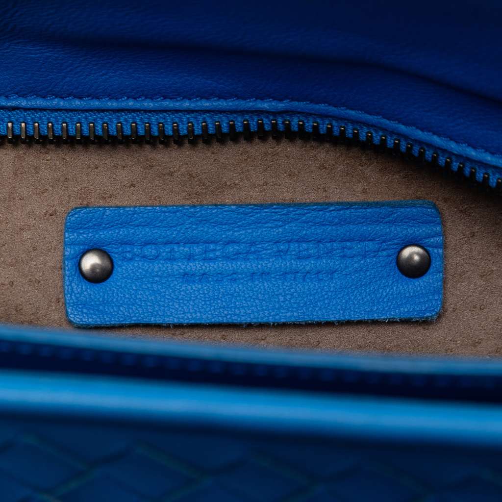 Bottega Veneta Small Nappa Intrecciato Accordion Satchel Blue Leather Very good condition - Box View