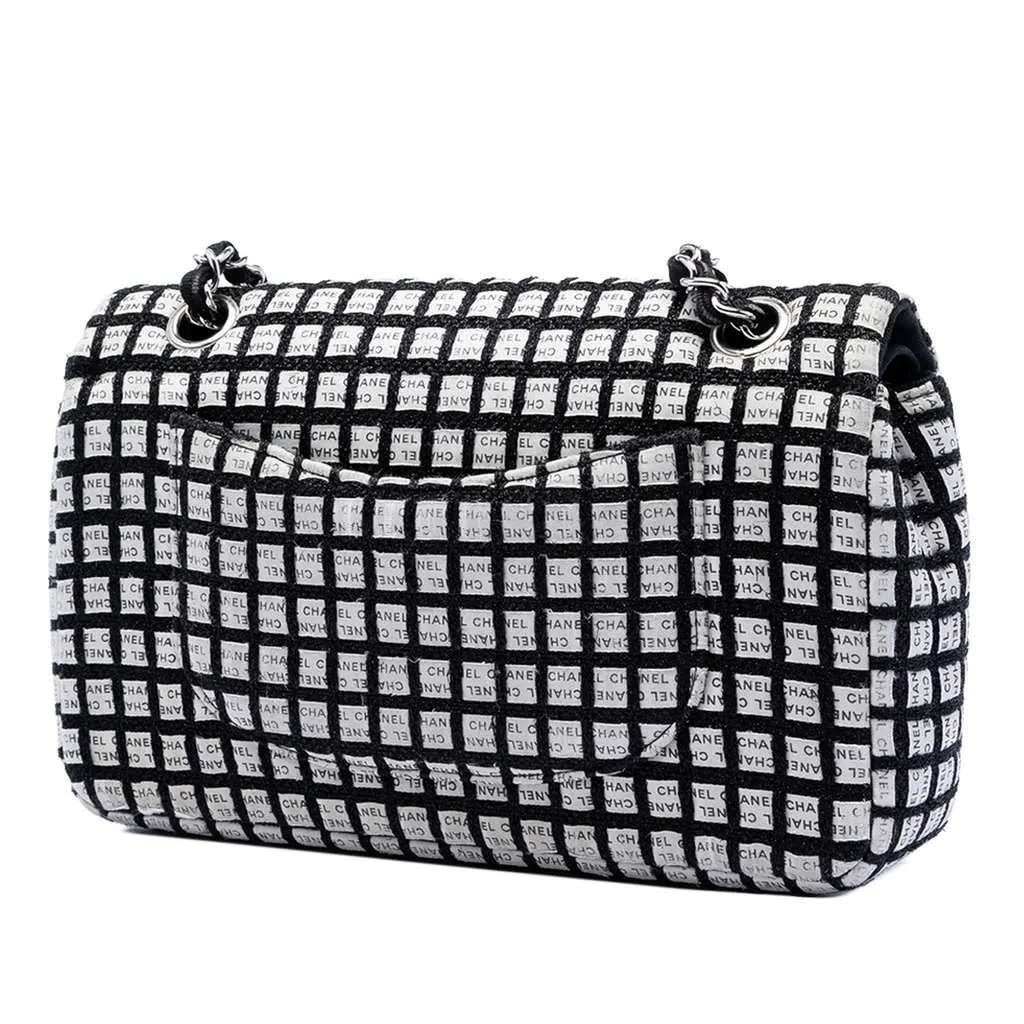 Chanel Medium Classic Ribbon and Tweed Logo Double Flap Black Canvas Very good - Back View
