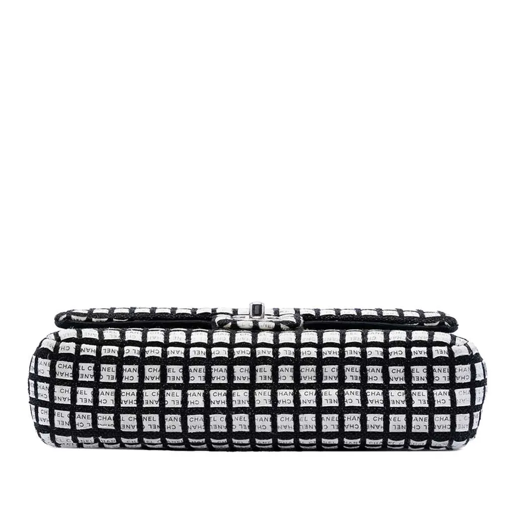 Chanel Medium Classic Ribbon and Tweed Logo Double Flap Black Canvas Very good - Inside View