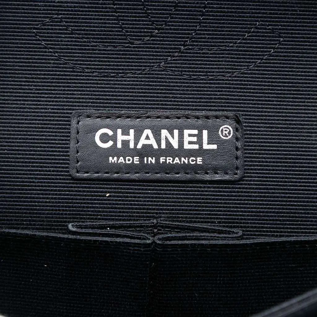 Chanel Medium Classic Ribbon and Tweed Logo Double Flap Black Canvas Very good - Box View