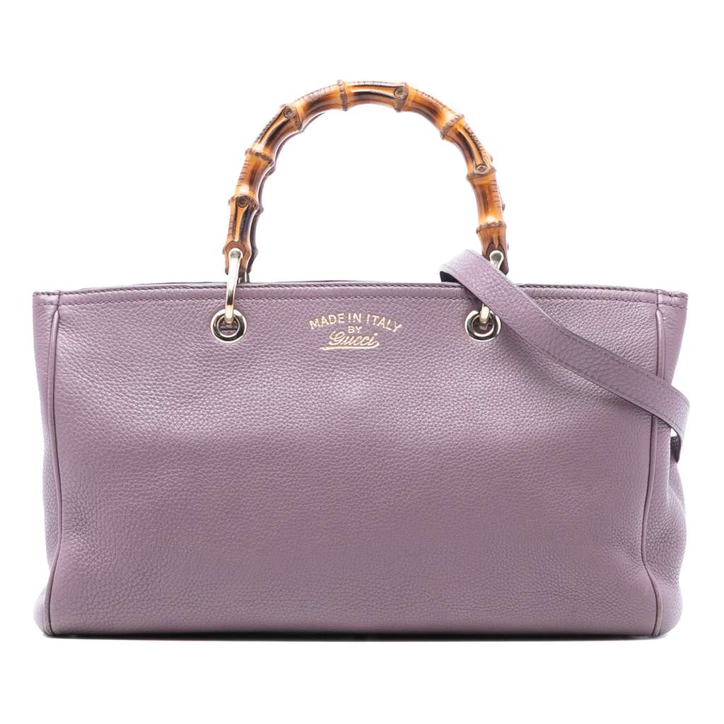 Gucci حقيبة تسوق متوسطة الحجم من جلد العجل والخيزران