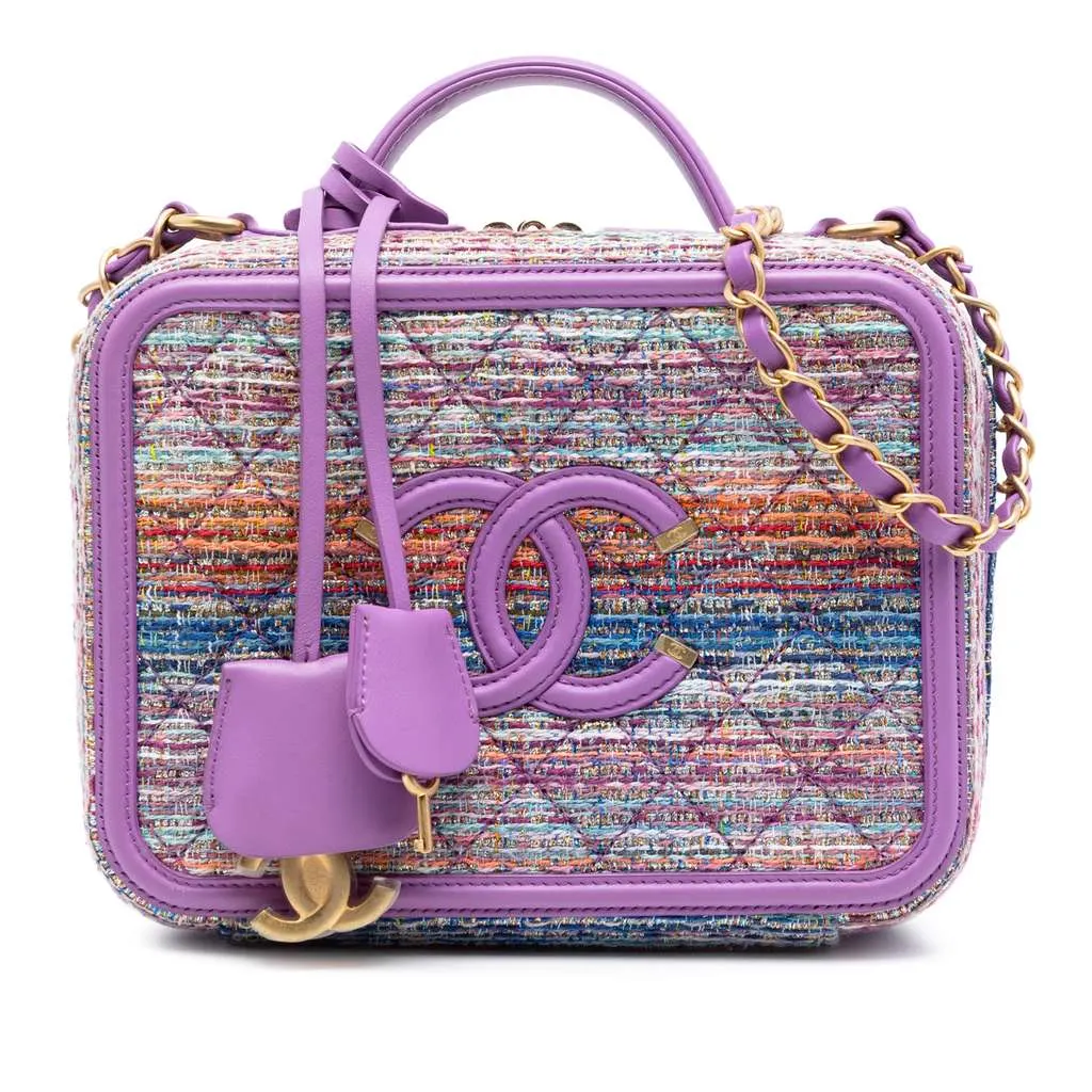 Chanel Small Tweed CC Filigree Vanity Case Purple Tweed Very good - Front View