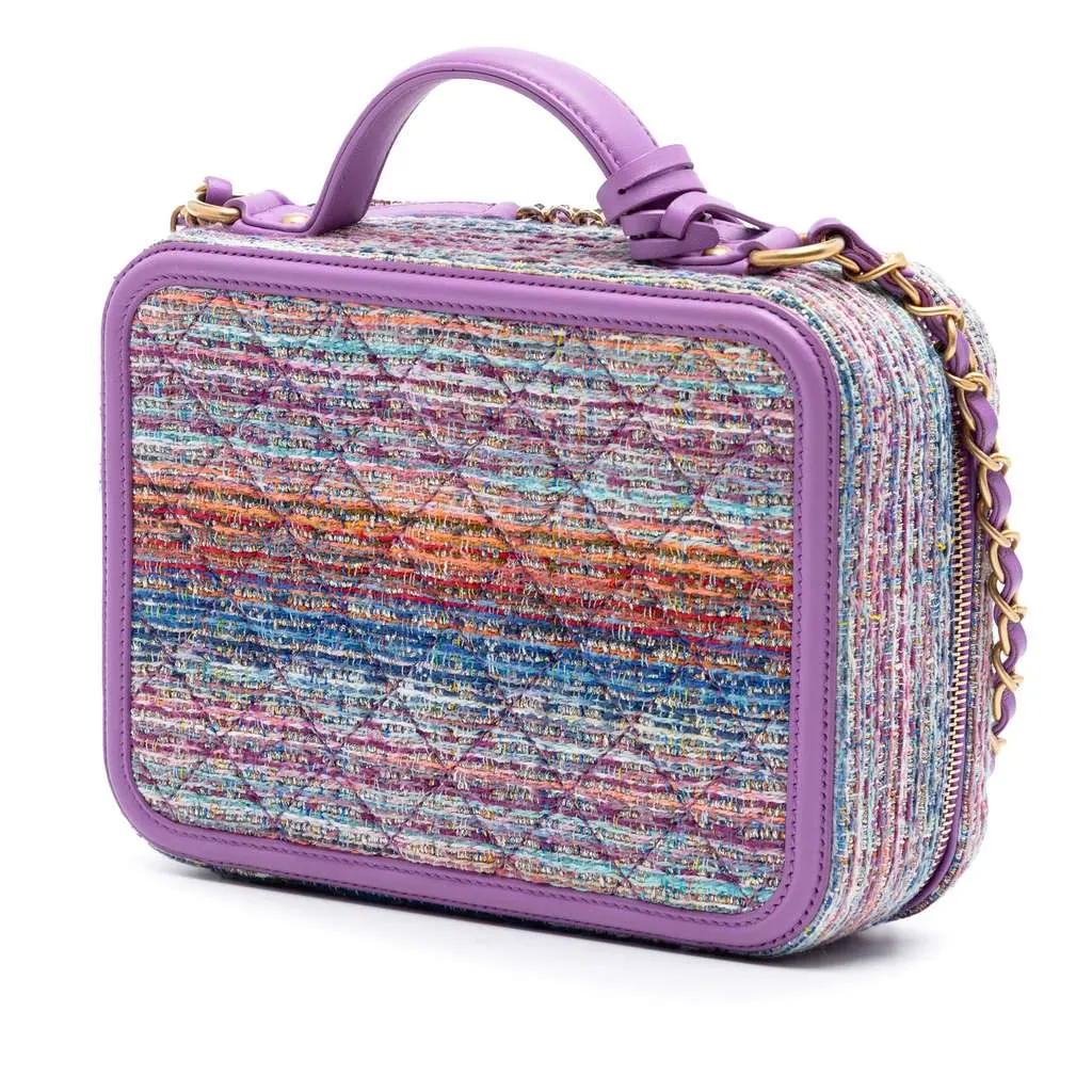 Chanel Small Tweed CC Filigree Vanity Case Purple Tweed Very good - Back View