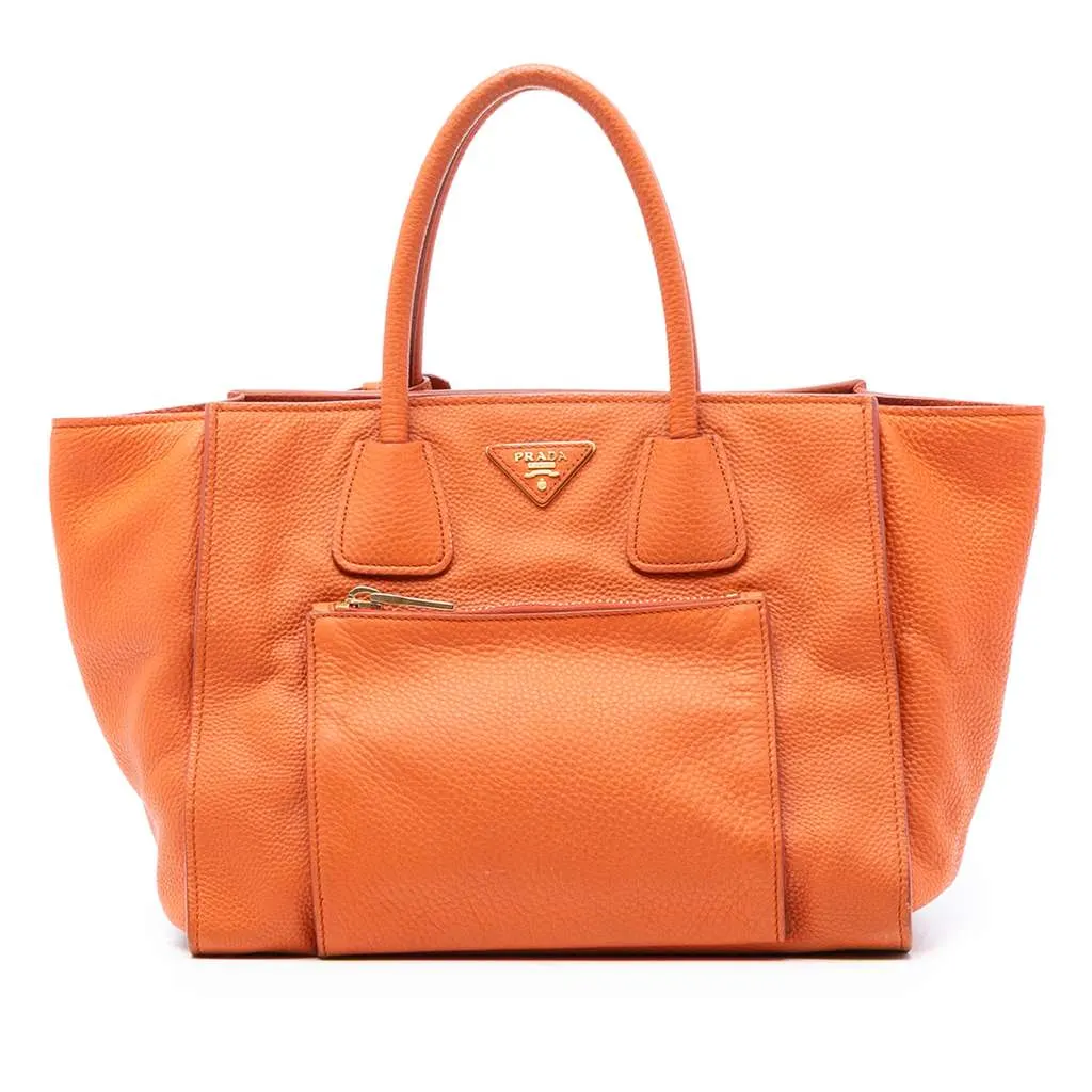 Prada Vitello Phenix Shopping Tote Orange Leather Very good - Front View