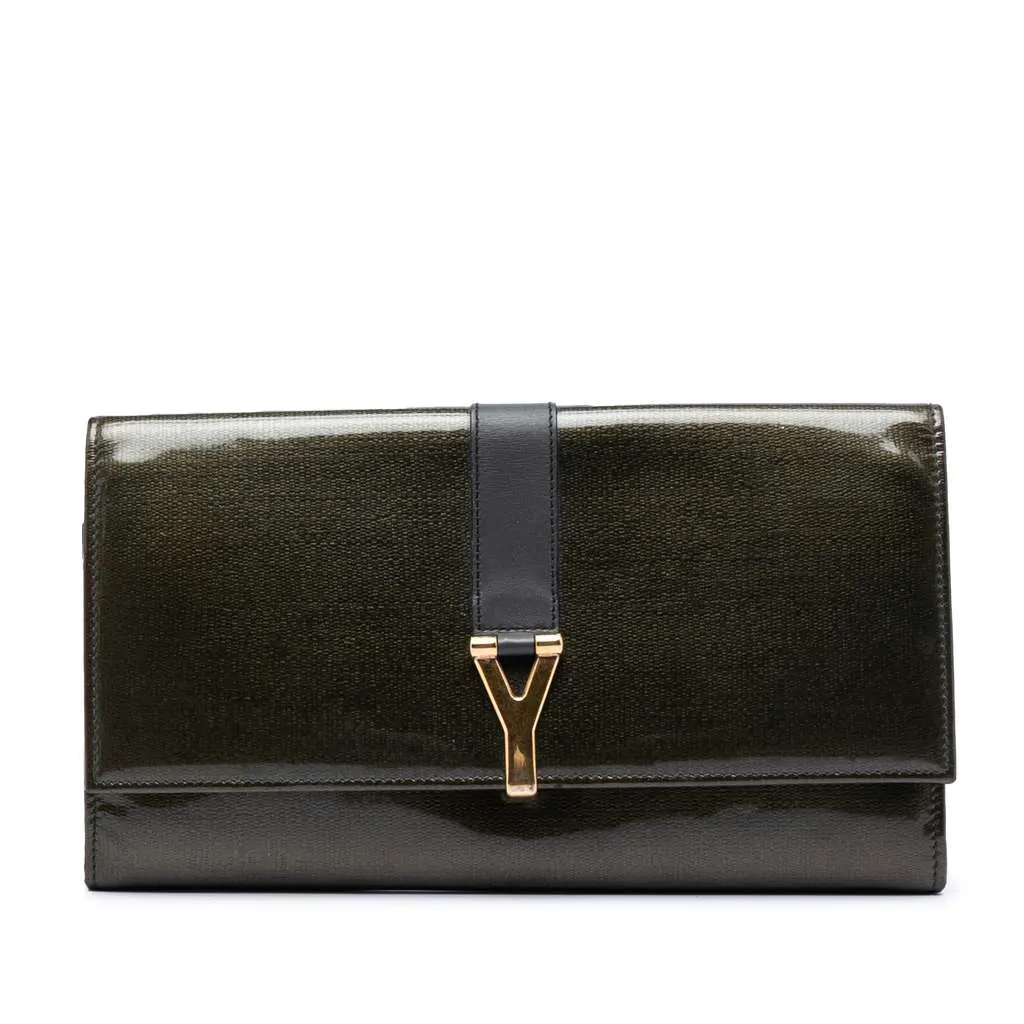 Saint Laurent Patent Chyc Ligne Travel Wallet Green Leather Very good - Front View