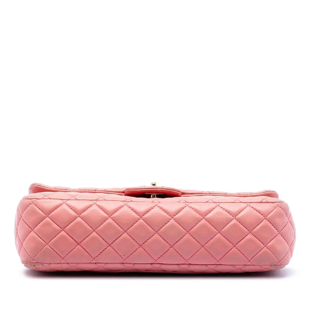 Chanel Medium Classic Lambskin Valentines Heart Charms Single Flap Pink Leather Very good - Back View