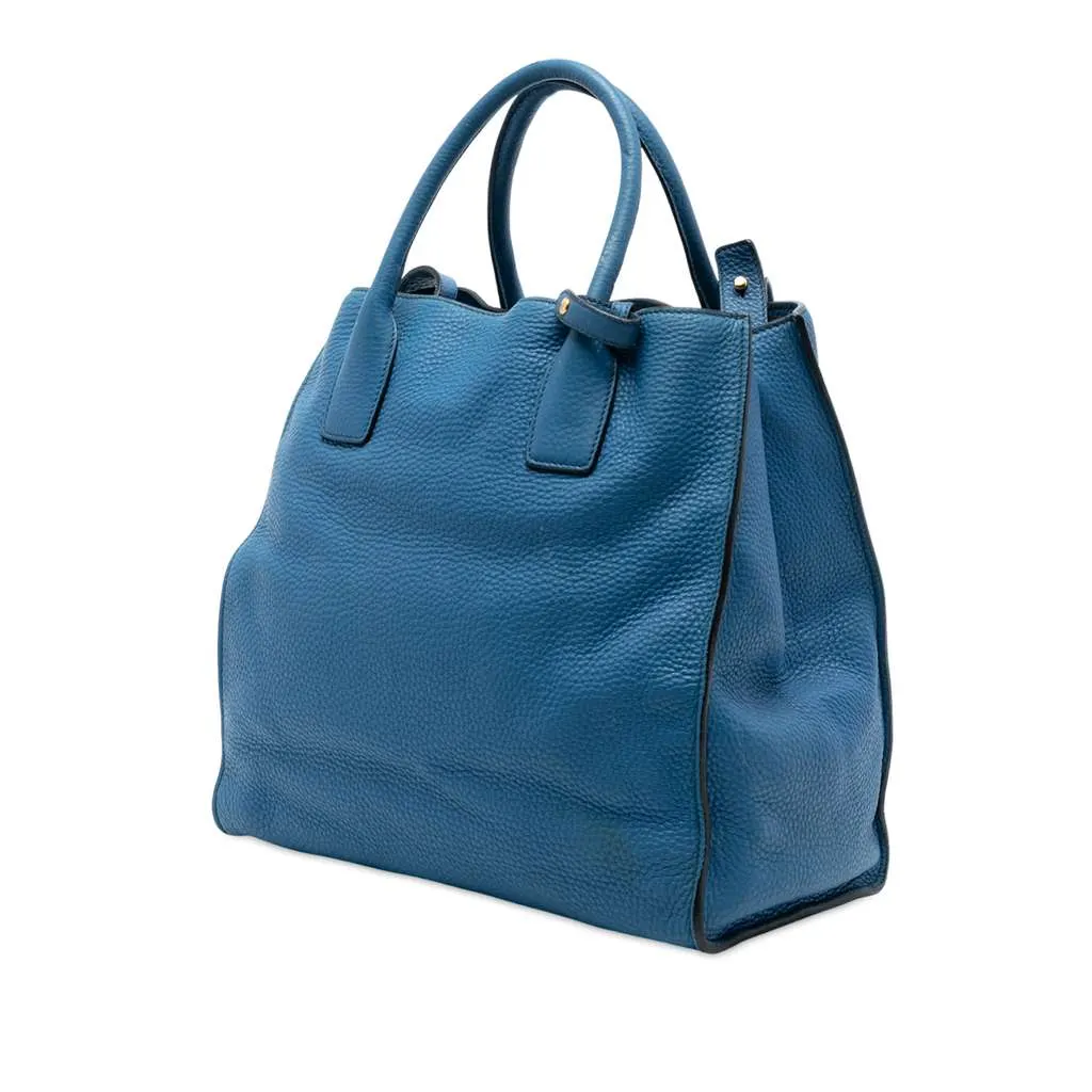 Prada Vitello Daino Open Convertible Tote Blue Leather Very good - Back View