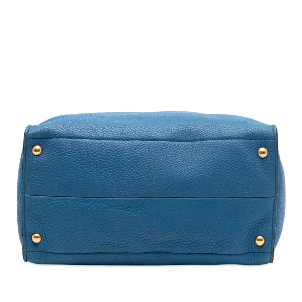 Prada Vitello Daino Open Convertible Tote Blue Leather Very good - Inside View
