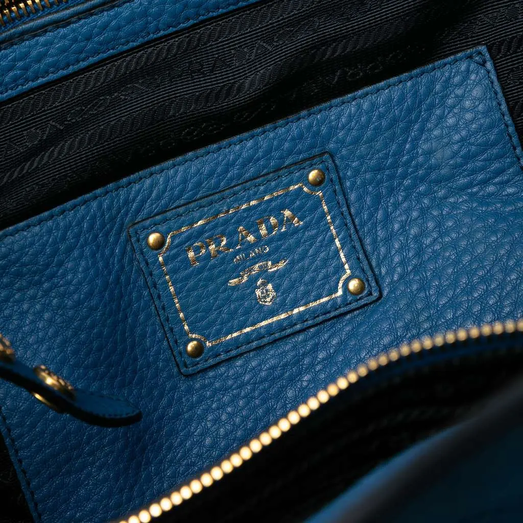 Prada Vitello Daino Open Convertible Tote Blue Leather Very good - Box View