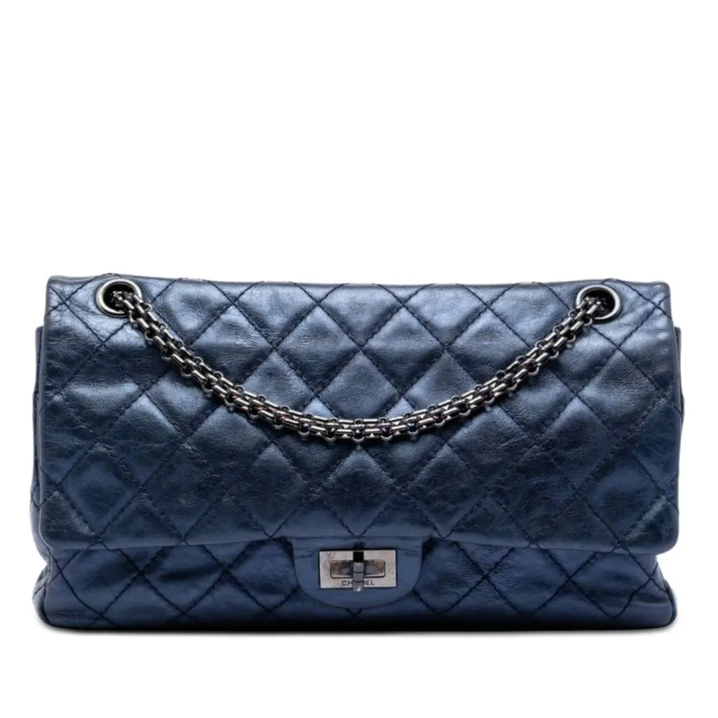 Chanel Quilted Metallic Aged Calfskin Reissue 2.55 Double Flap 226 Blue Leather Very good - Front View