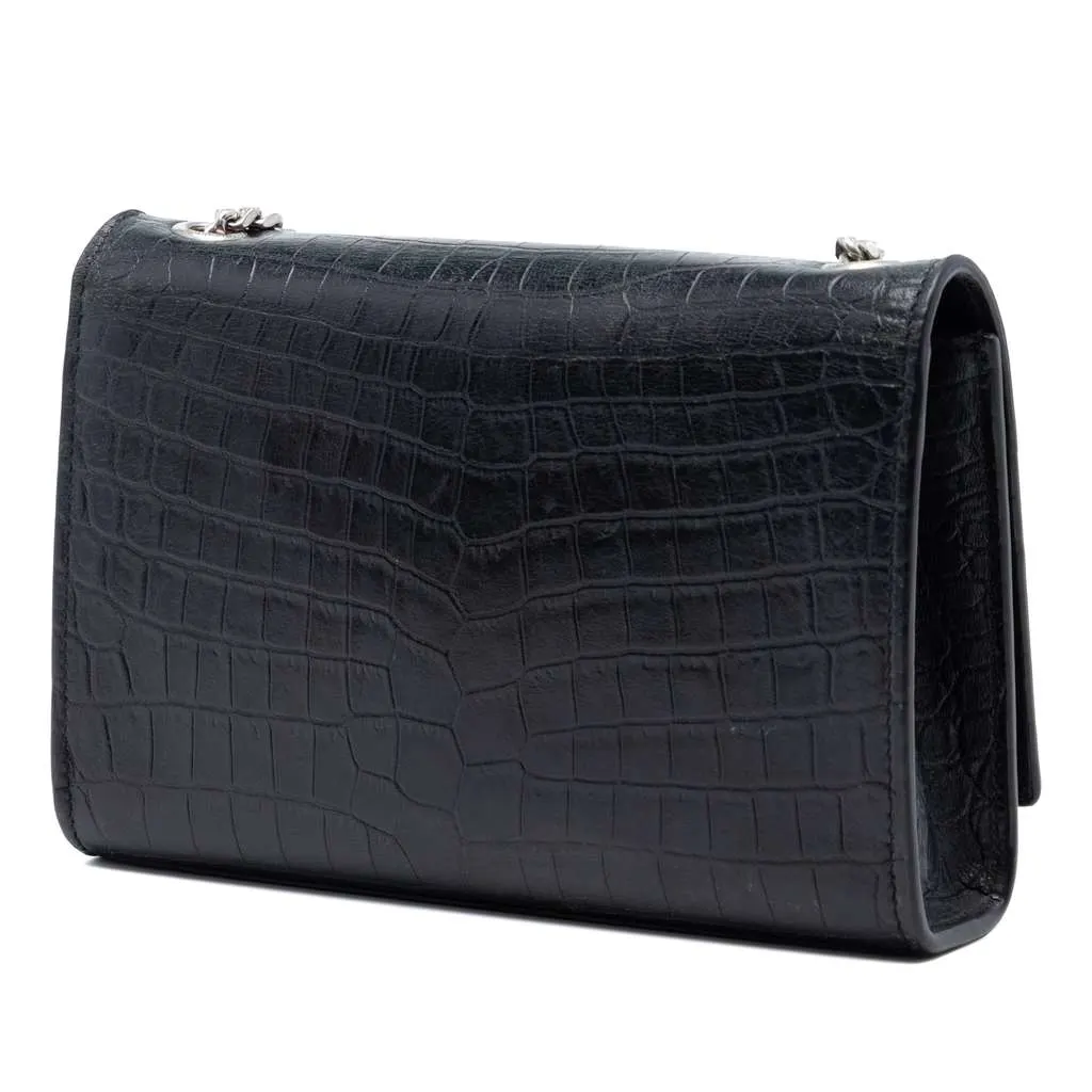 Saint Laurent Croc Embossed Leather Monogram Kate Tassel Wallet on Chain Black Leather Very good - Back View