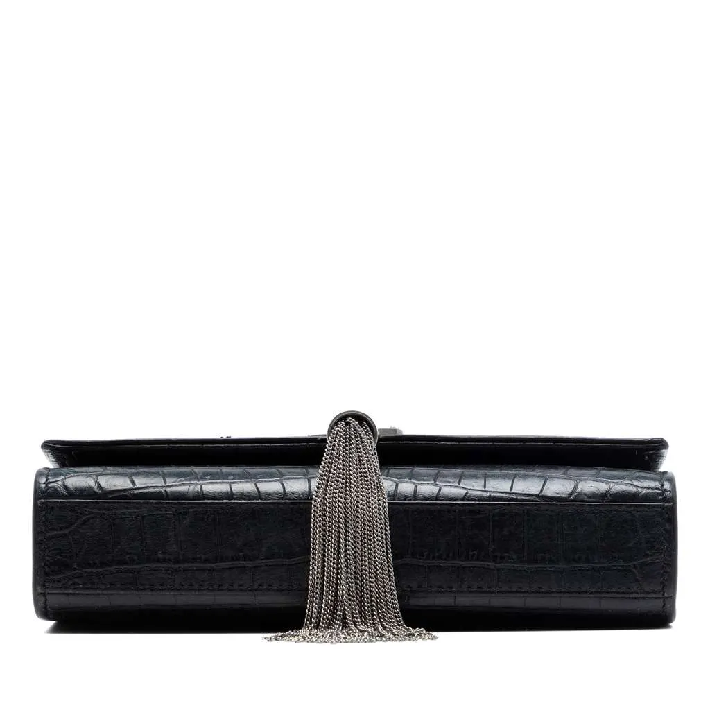 Saint Laurent Croc Embossed Leather Monogram Kate Tassel Wallet on Chain Black Leather Very good - Inside View