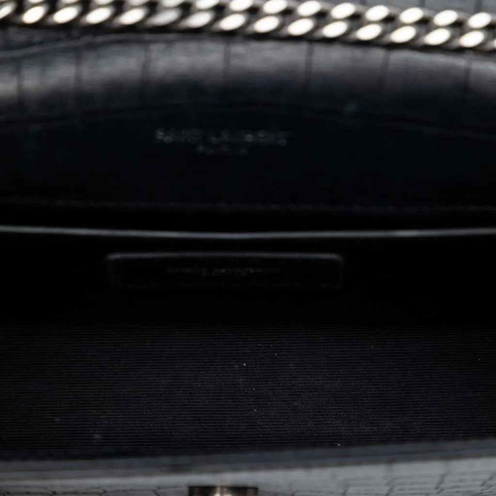 Saint Laurent Croc Embossed Leather Monogram Kate Tassel Wallet on Chain Black Leather Very good - Model View