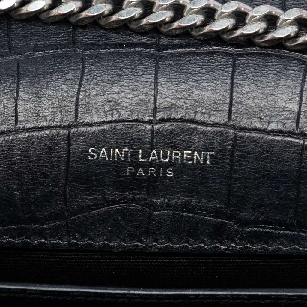 Saint Laurent Croc Embossed Leather Monogram Kate Tassel Wallet on Chain Black Leather Very good - Box View