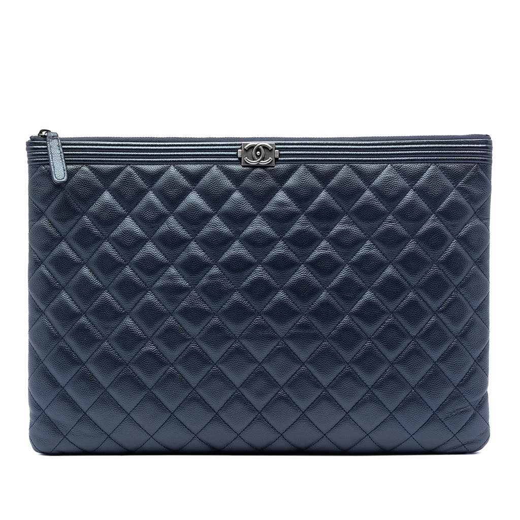Chanel Large Quilted Caviar Boy O Case Clutch