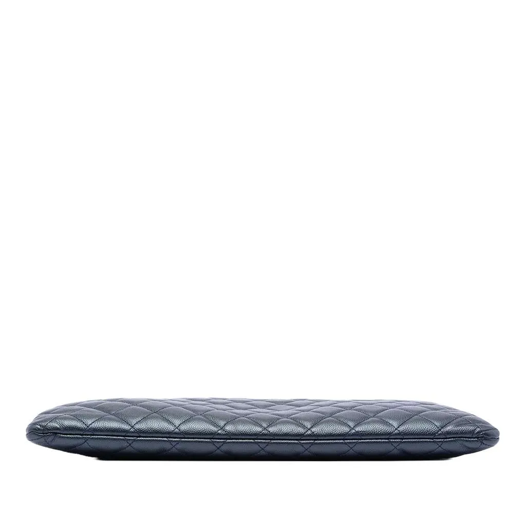 Chanel Large Quilted Caviar Boy O Case Clutch Blue Leather Very good - Inside View