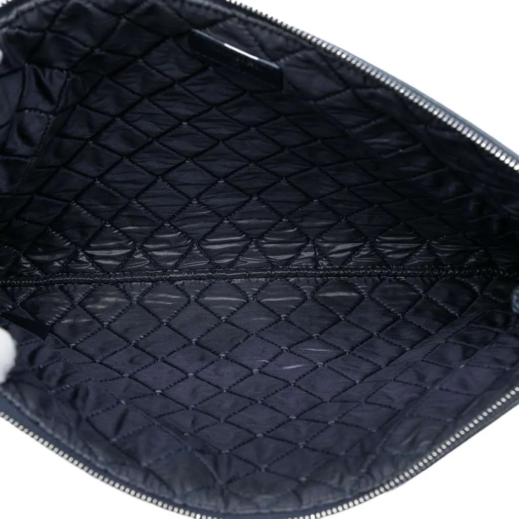 Chanel Large Quilted Caviar Boy O Case Clutch Blue Leather Very good - Model View