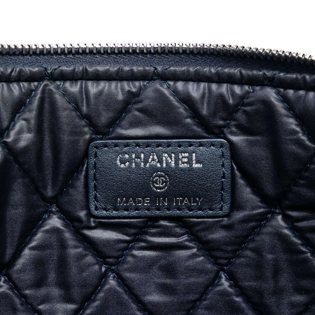 Chanel Large Quilted Caviar Boy O Case Clutch Blue Leather Very good - Box View