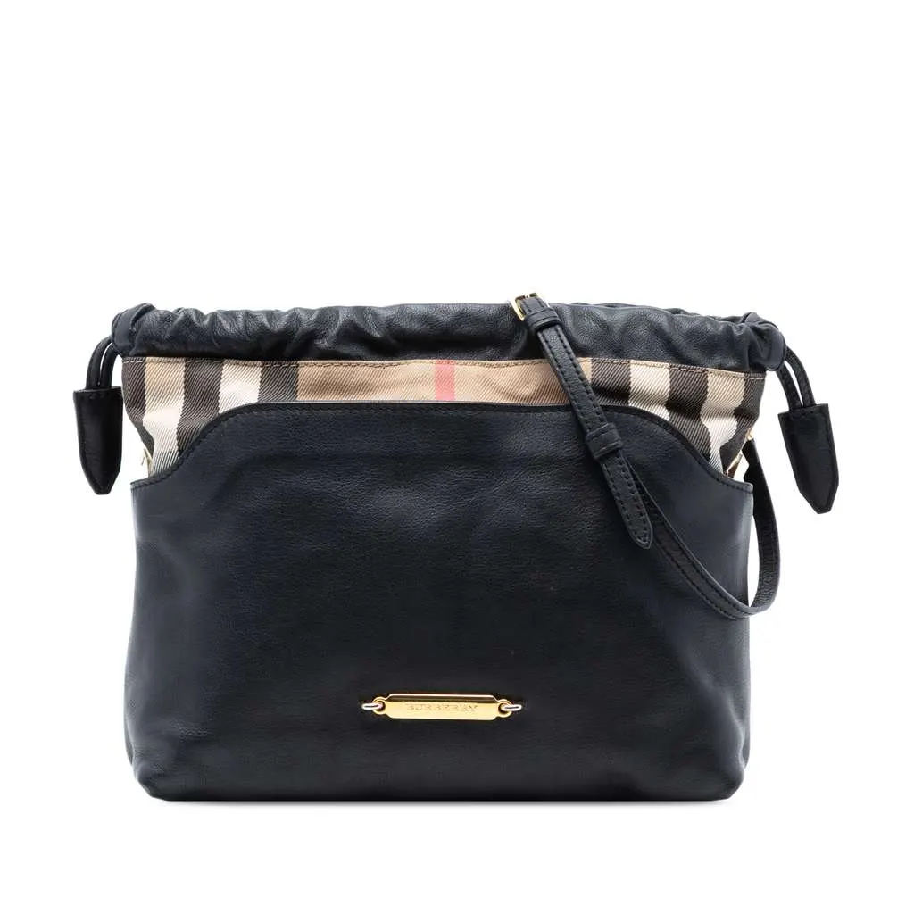 Burberry House Check Canvas and Calfskin Little Crush Crossbody Black Leather Very good - Front View