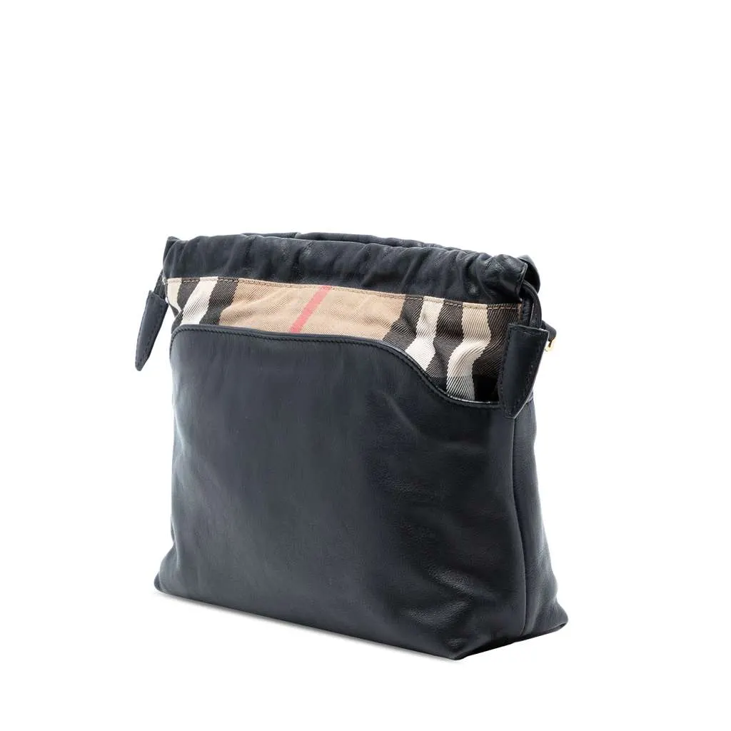 Burberry House Check Canvas and Calfskin Little Crush Crossbody Black Leather Very good - Back View