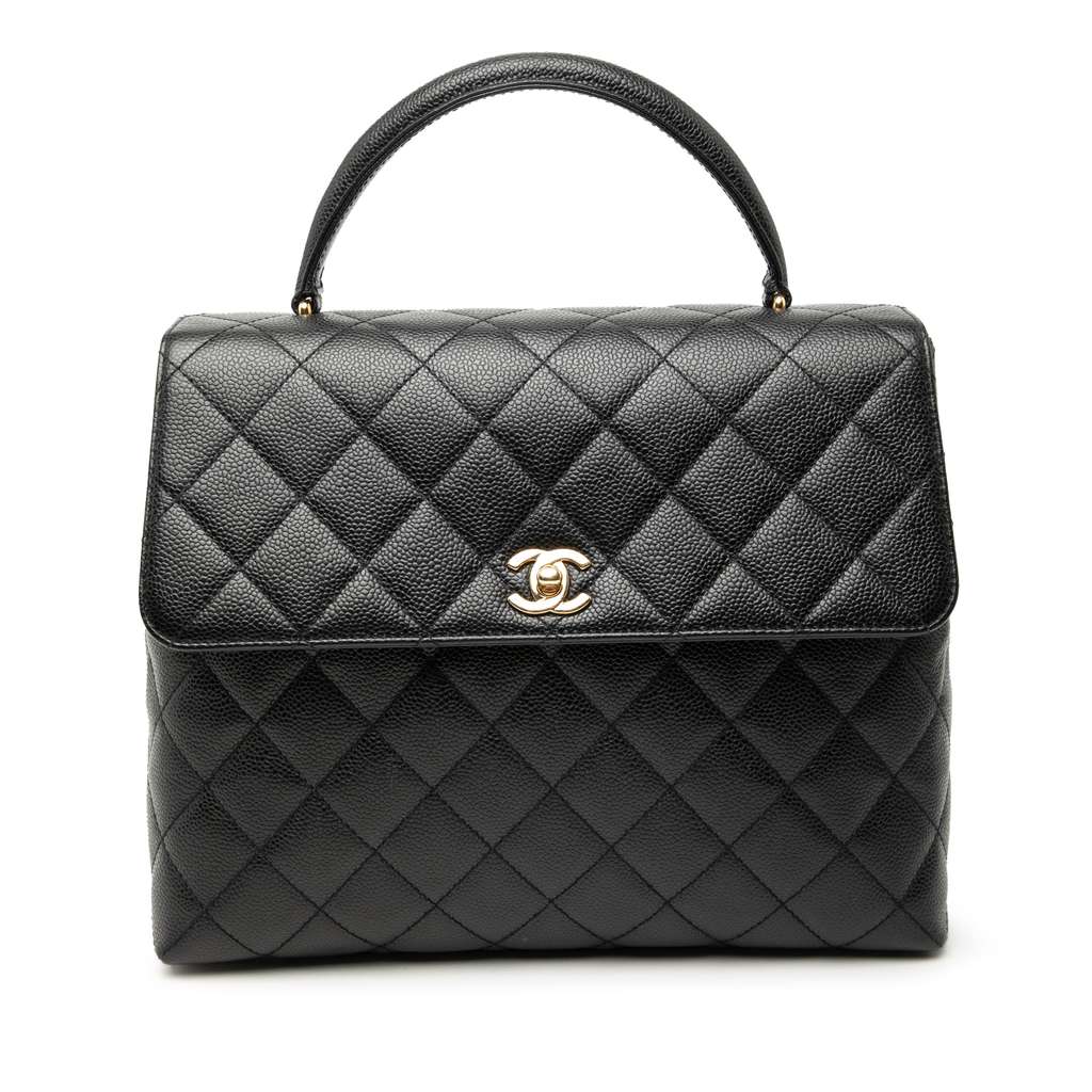 Chanel حقيبة كيلي ذات المقبض العلوي من جلد الكافيار المبطن بشعار CC