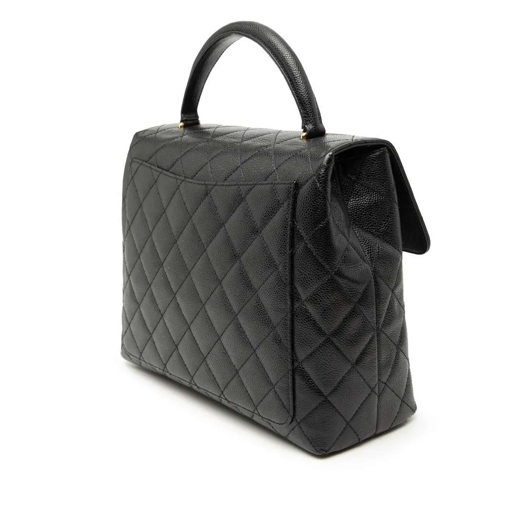 Chanel CC Quilted Caviar Kelly Top Handle Bag Black Leather Very good - Back View