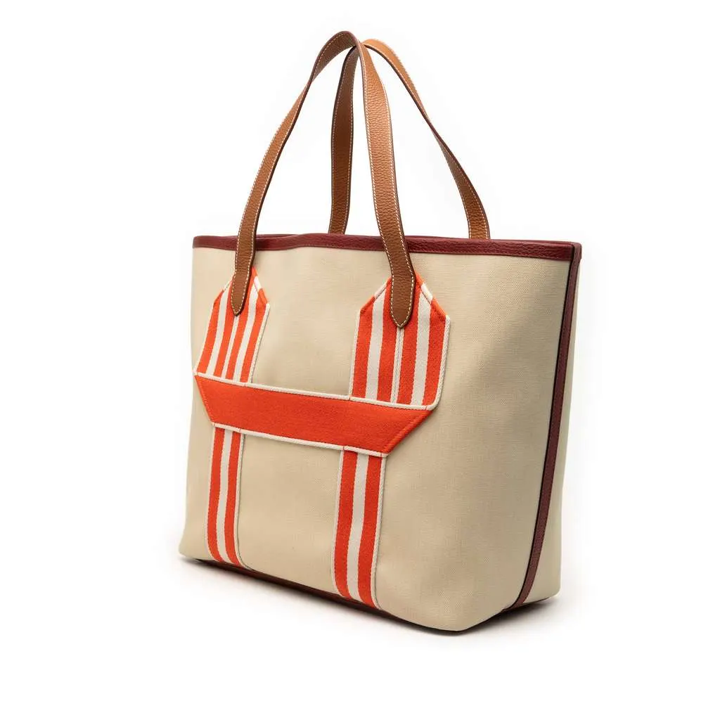 Hermès Toile and Clemence Pursangle Tote Beige Canvas Very good - Back View